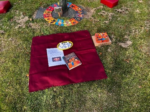 Prayers laid out on the grass