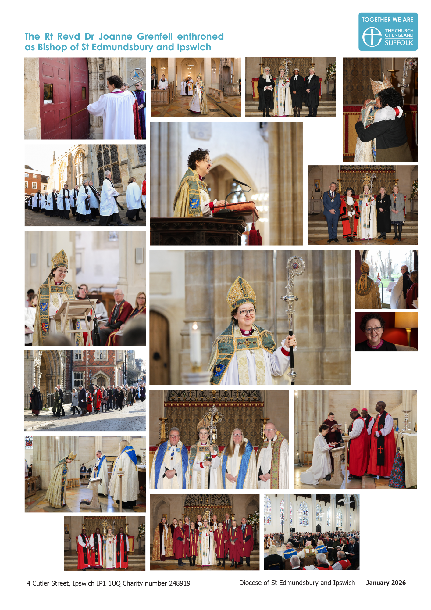 Collage of images showing the Rt Revd Dr Joanne Grenfell at her enthronement