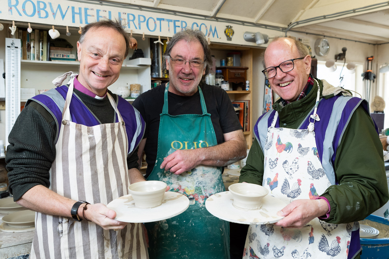 Bishop Martin, Bishop Mike with a potter in Walsham le Willows